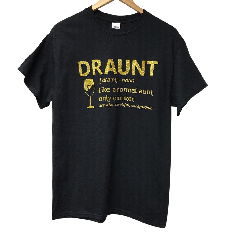 Drunk Aunt Top Womens Medium Black Gold